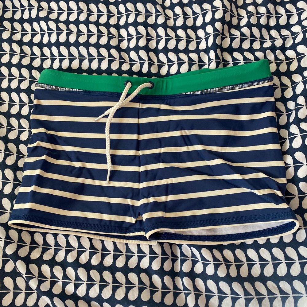 Mini Boden Green and Blue  Preppy Sailor Stripes Swim Shorts Unisex size 9-10Y